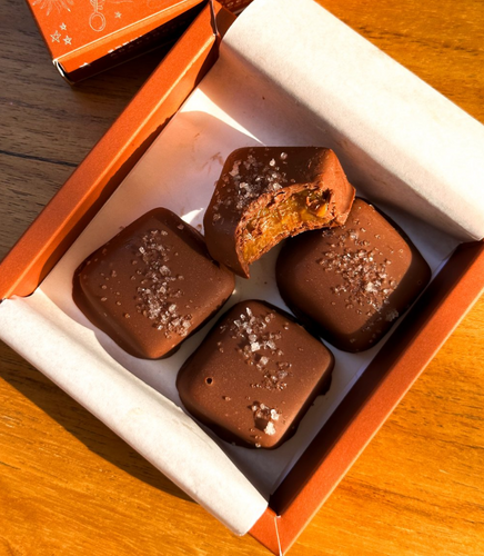 Salty Chocolate Caramels - by Half Baked Catering
