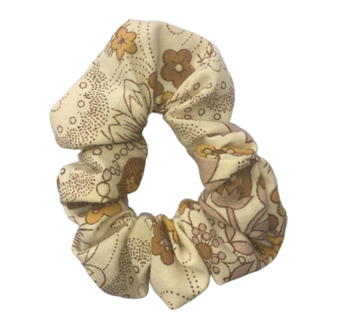 Vintage Floral Scrunchie - Mustard and White and Pink