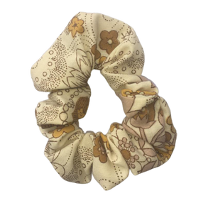 Vintage Floral Scrunchie - Mustard and White and Pink