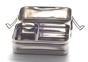 Large twin Layer rectangular Stainless Steel lunchbox with Snackbox.