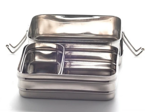 Twin Layer rectangular Stainless Steel lunchbox with Snackbox.