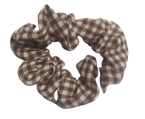 Gingham Scrunchie - White and Brown