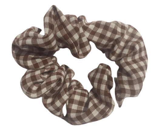 Gingham Scrunchie - White and Brown